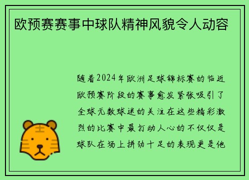 欧预赛赛事中球队精神风貌令人动容