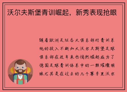 沃尔夫斯堡青训崛起，新秀表现抢眼